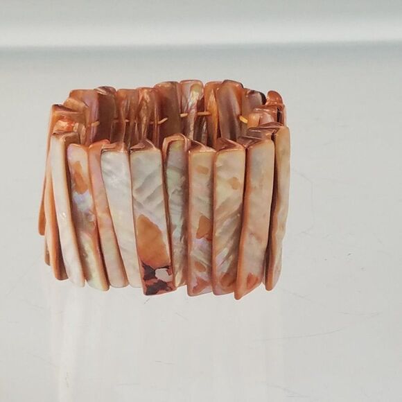Abalone Mother of Pearl Shells Bracelet Tropical Boho Beach Stretch Orange Lust - Picture 4 of 10